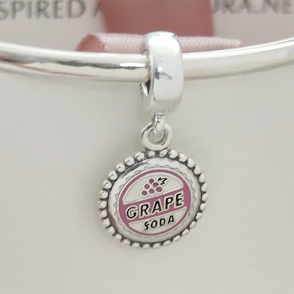 Pandora "UP" Grape Soda Badge Dangle Charm S925 Silver Bracelet Pendant Gift